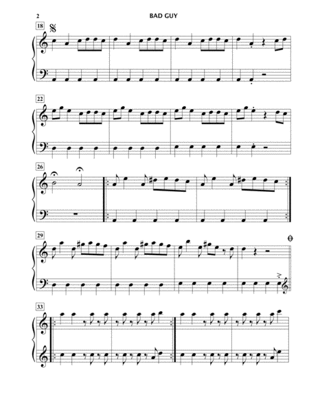 Bad Guy Billie Eilish Easy Piano In An Easier Key A Minor Page 2