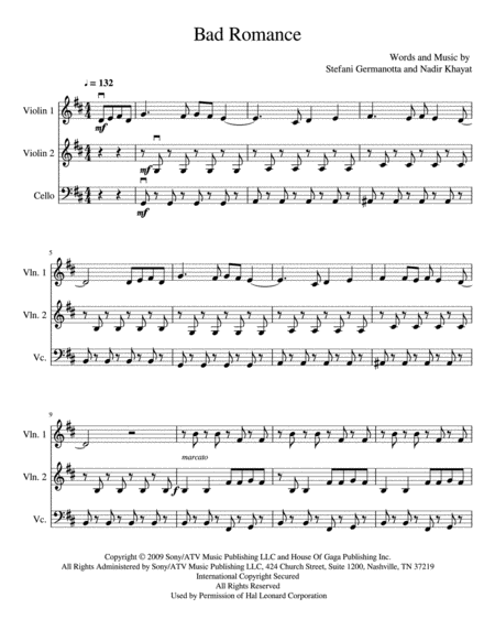 Bad Romance Two Violins And Cello Page 2