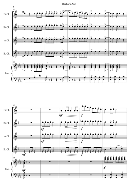 Barbara Ann For Eflat Bflat Alto And Bass Clarinets And Piano Page 2