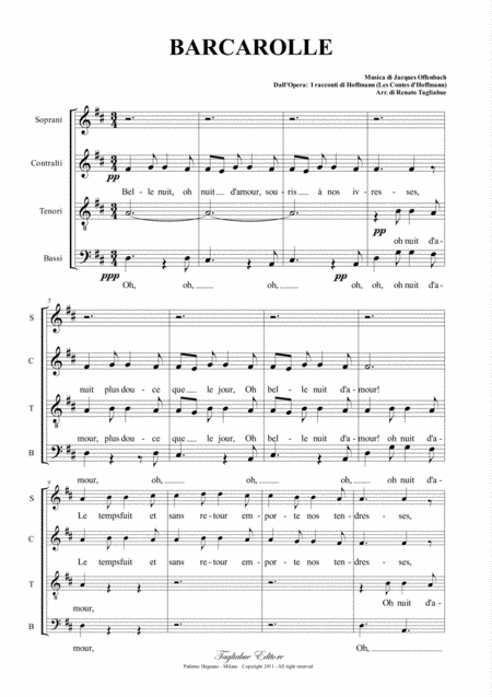 Barcarolle J Offenbach Arr For Satb Choir Pdf File With Embedded Mp3 Files Of The Individual Parts Page 2