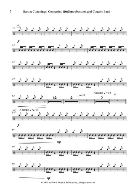 Barton Cummings Concertino For Contrabassoon And Concert Band Percussion Part Page 2