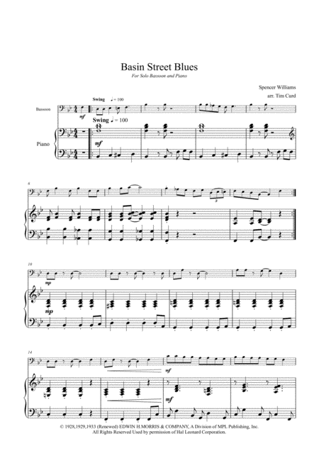 Basin Street Blues For Solo Bassoon And Piano Page 2