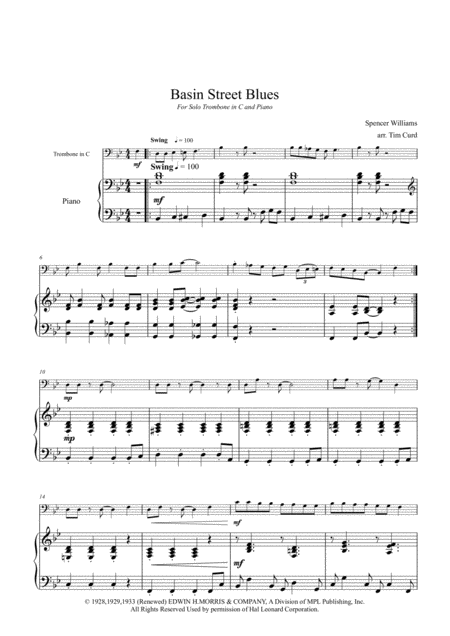 Basin Street Blues For Solo Trombone In Bb And Piano Page 2