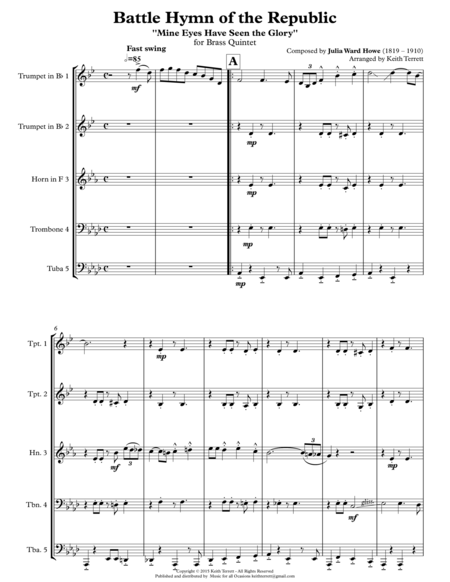 Battle Hymn Of The Republic For Brass Quintet Jazz For 5 Brass Series Page 2