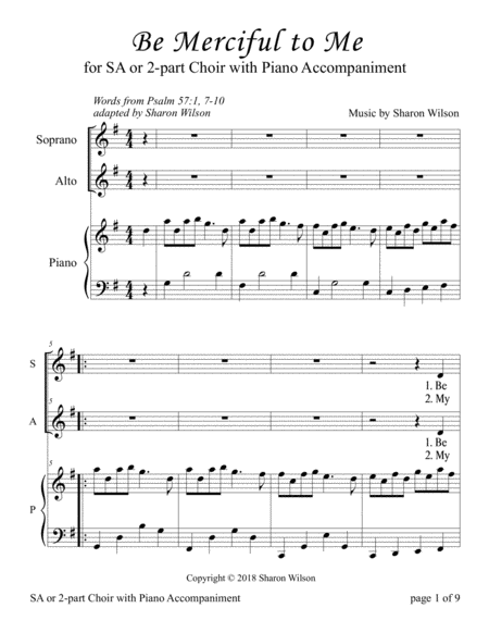 Be Merciful To Me Psalm 57 For Sa Or 2 Part Choir With Piano Accompaniment Page 2