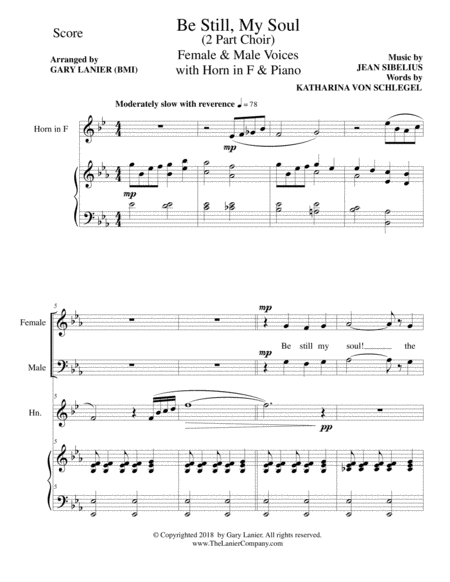 Be Still My Soul 2 Part Choir For Female Male Voices With Horn In F Piano Page 2