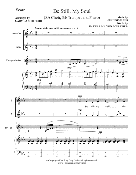 Be Still My Soul Ladies Sa Choir Bb Trumpet And Piano Page 2