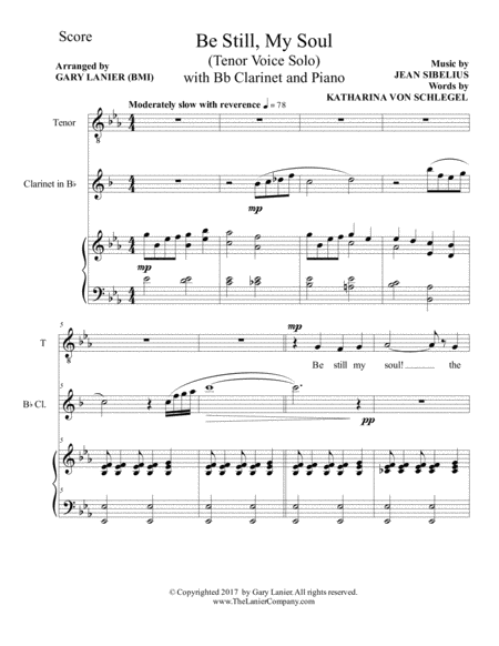 Be Still My Soul Tenor Voice Solo With Bb Clarinet And Piano Parts Included Page 2