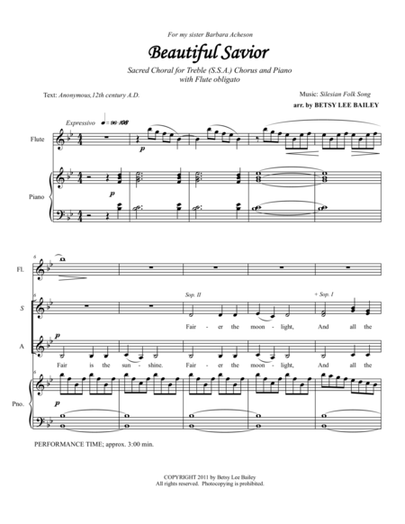 Beautiful Savior For Treble Ssa Chorus And Piano With Flute Obligato Page 2