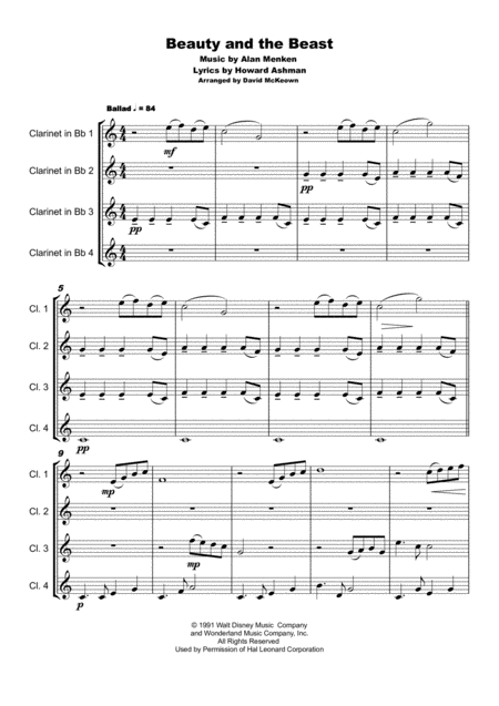 Beauty And The Beast Clarinet Quartet Page 2