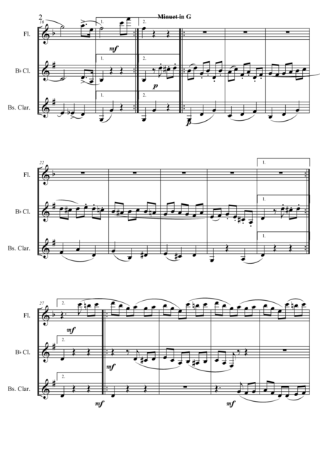 Beethoven Minuet In G Arr Flute Clarinet Bass Clarinet Page 2