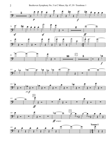 Beethoven Symphony No 5 Movement Iv Trombone In Bass Clef 1 Transposed Part Op 67 Page 2