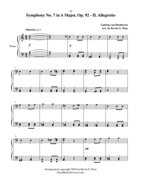 Beethoven Symphony No 7 In A Major Ii Allegretto Theme Moderate Level Piano Solo Page 2