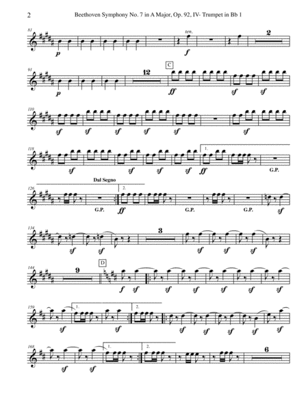 Beethoven Symphony No 7 Movement Iv Trumpet In Bb 1 Transposed Part Op 92 Page 2