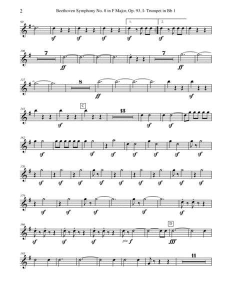 Beethoven Symphony No 8 Movement I Trumpet In Bb 1 Transposed Part Op 93 Page 2