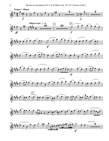 Beethoven Symphony No 9 Movement Iv Clarinet In Bb 1 Transposed Part Op 125 Page 2