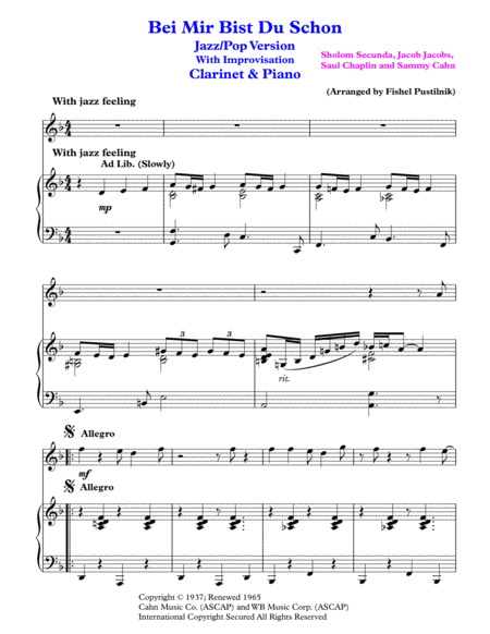 Bei Mir Bist Du Schon Means That You Re Grand For Clarinet And Piano Jazz Pop Version Video Page 2