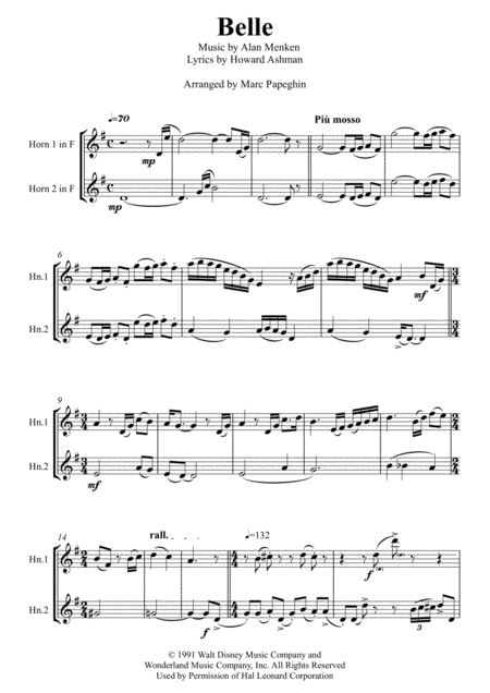 Belle From Beauty And The Beast French Horn Duet Page 2