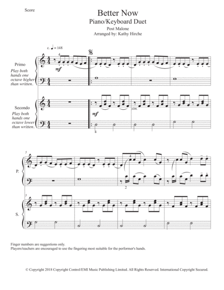 Better Now Piano Keyboard Duet Page 2