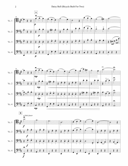 Bicycle Built For Two Arranged For Four Intermediate Cellos Cello Quartet Page 2