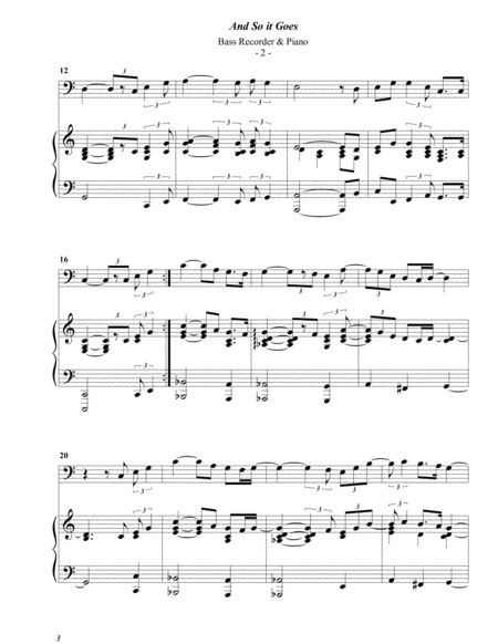 Billy Joel And So It Goes For Bass Recorder Piano Page 2