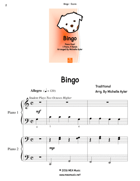 Bingo Piano Duet Student And Teacher Page 2