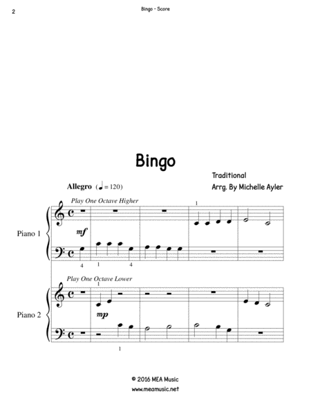 Bingo Piano Duet Page 2