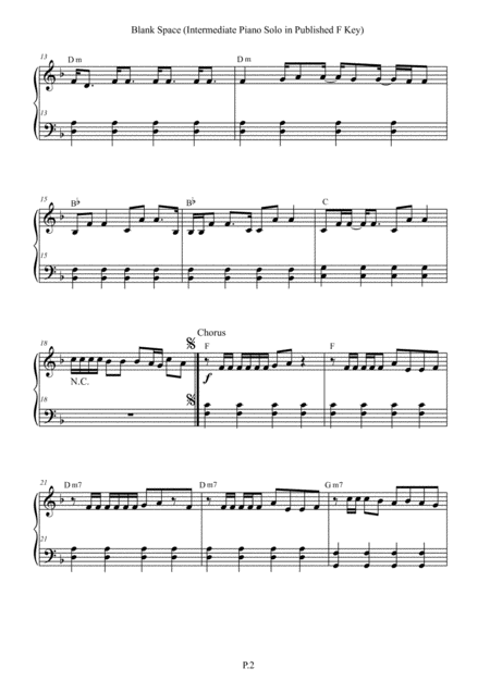 Blank Space Easy To Intermediate Piano Solo In Published F Key With Chords Page 2