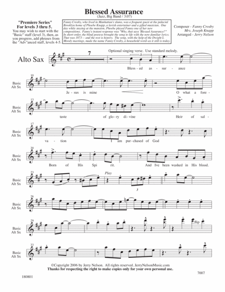 Blessed Assurance Arrangements Level 3 5 For Alto Sax Written Accomp Hymn Page 2