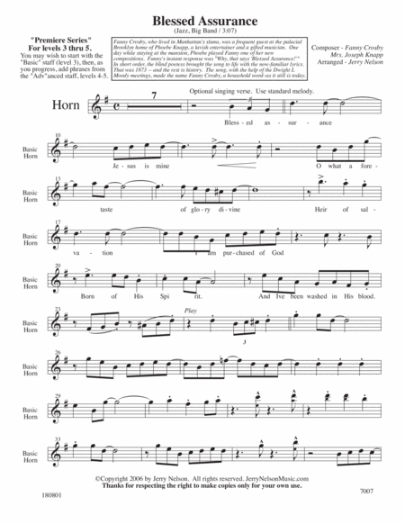 Blessed Assurance Arrangements Level 3 5 For Horn Written Accomp Hymn Page 2