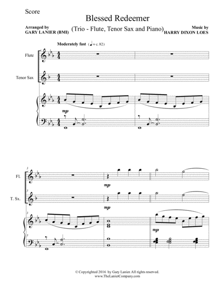 Blessed Redeemer Trio Flute Tenor Sax Piano With Score Parts Page 2