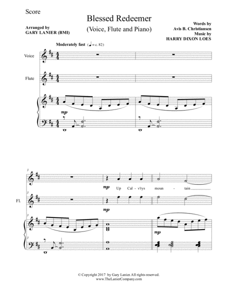 Blessed Redeemer Voice Flute Piano With Score Parts Page 2