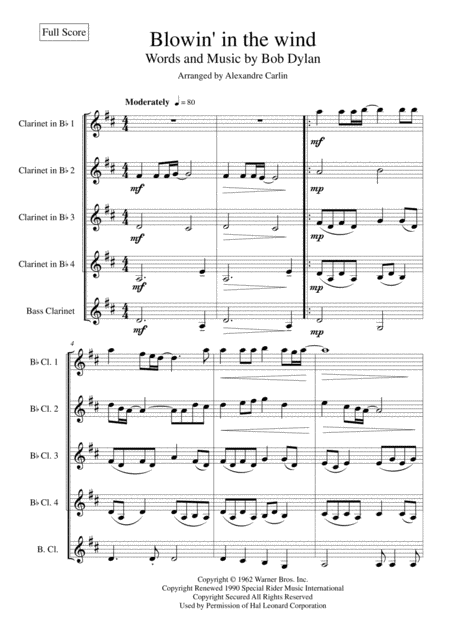 Blowin In The Wind Clarinet Quintet Or Ensemble Page 2