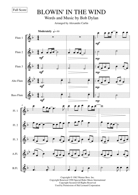 Blowin In The Wind Flute Choir Or Ensemble Page 2