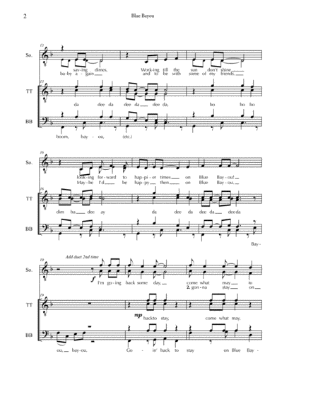 Blue Bayou Solo Ttbb A Cappella Page 2