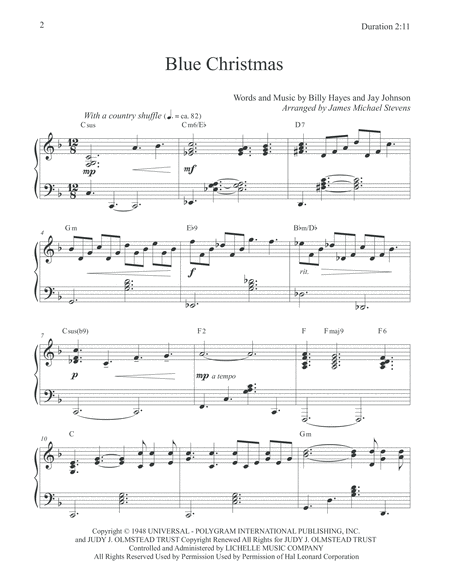 Blue Christmas By Elvis Presley Christmas Piano Page 2
