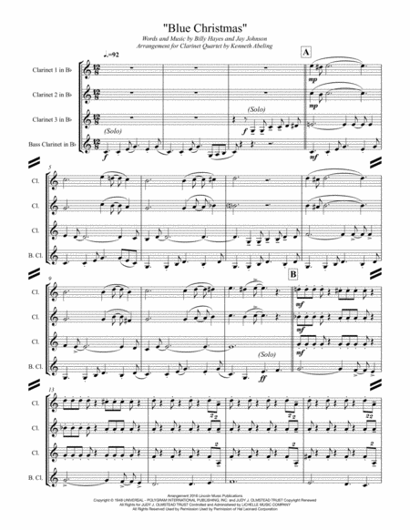 Blue Christmas For Clarinet Quartet Page 2