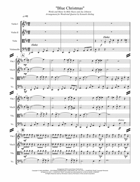 Blue Christmas For String Quartet Page 2