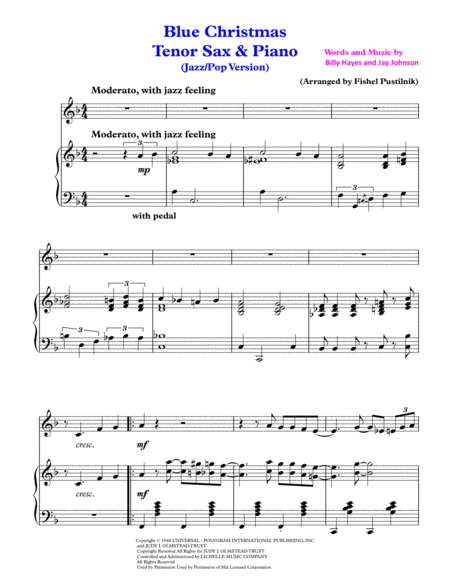 Blue Christmas For Tenor Sax And Piano Jazz Pop Version Page 2