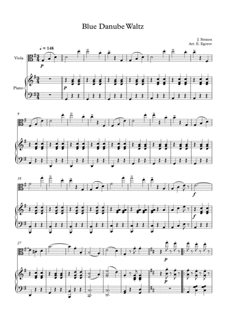 Blue Danube Waltz Johann Strauss Jr For Viola Piano Page 2