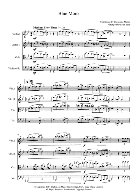 Blue Monk For String Quartet Page 2