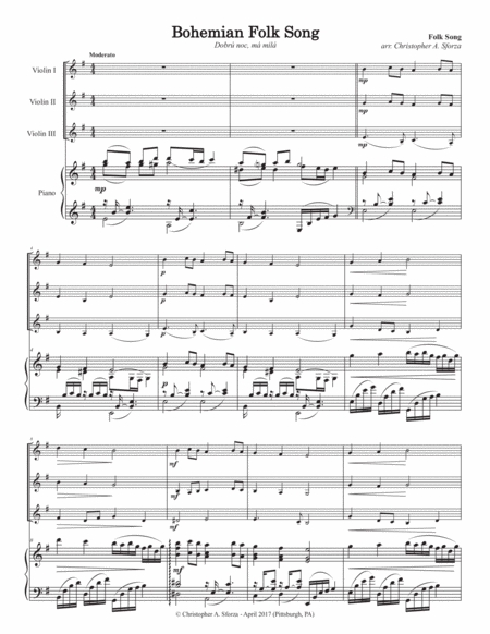 Bohemian Folk Song For Three Violins And Piano Page 2