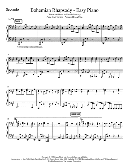 Bohemian Rhapsody Easy Piano Duet Page 2