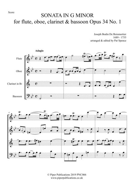 Boismortier Sonata In G Minor Opus 34 No 1 For Flute Oboe Clarinet Bassoon Page 2