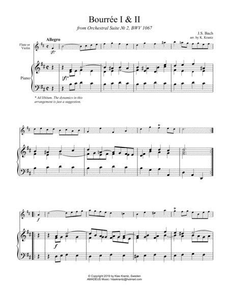 Bourre From Suite No 2 Bwv 1067 For Flute Or Violin And Piano Page 2