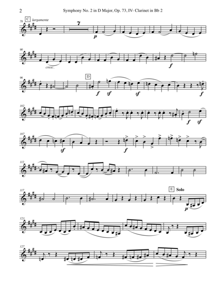 Brahms Symphony No 2 Movement Iv Clarinet In Bb 2 Transposed Part Op 73 Page 2