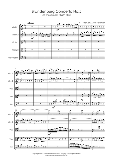 Brandenburg Concerto No 5 3rd Movement String Quintet Page 2