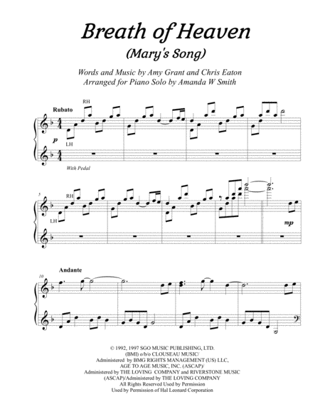 Breath Of Heaven Marys Song Intermediate Piano Solo Page 2