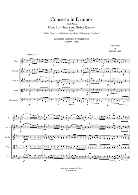 Brescianello Concerto In E Minor Op 1 No 7 For Oboe Or Flute And String Quartet Page 2