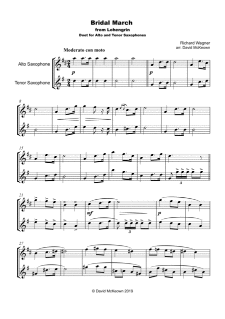 Bridal March Here Comes The Bride Duet For Alto And Tenor Saxophone Page 2